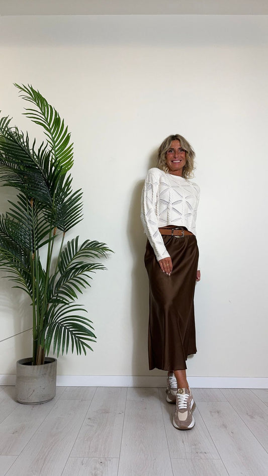 DAFNE - 0778P29 - MAGLIA MOTIVO PUNZONATO CON TRECCINE IN VISCOSA, CROPPED FIT