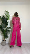 CELLOFUN - 2423P - PANTALONE CINIGLIA A PALAZZO, VITA ELASTICATA CON COULISSE