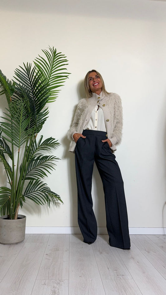 DAFNE - BO81P36 - BOMBER/CARDIGAN IN MAGLIA "YETI" BOTTONI SATINATI