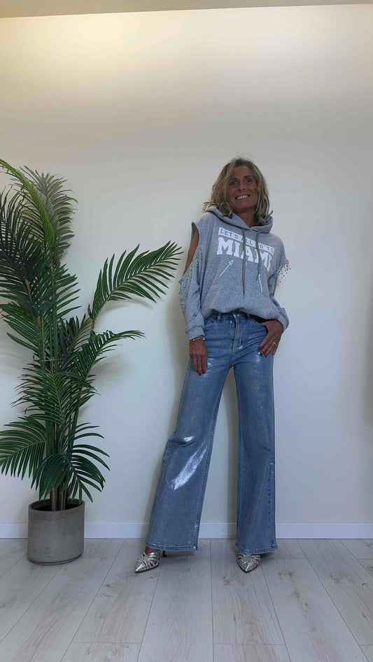 GIORGIA & JHONS - 60271SS24 - JEANS PALAZZO SPALMATURA SILVER