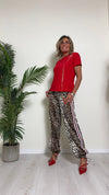 VICOLO - TB1208 - PANTALONE 100%VISCOSA, STAMPA ANIMALIER CON COULISSE VITA E FONDO REGOLABILI
