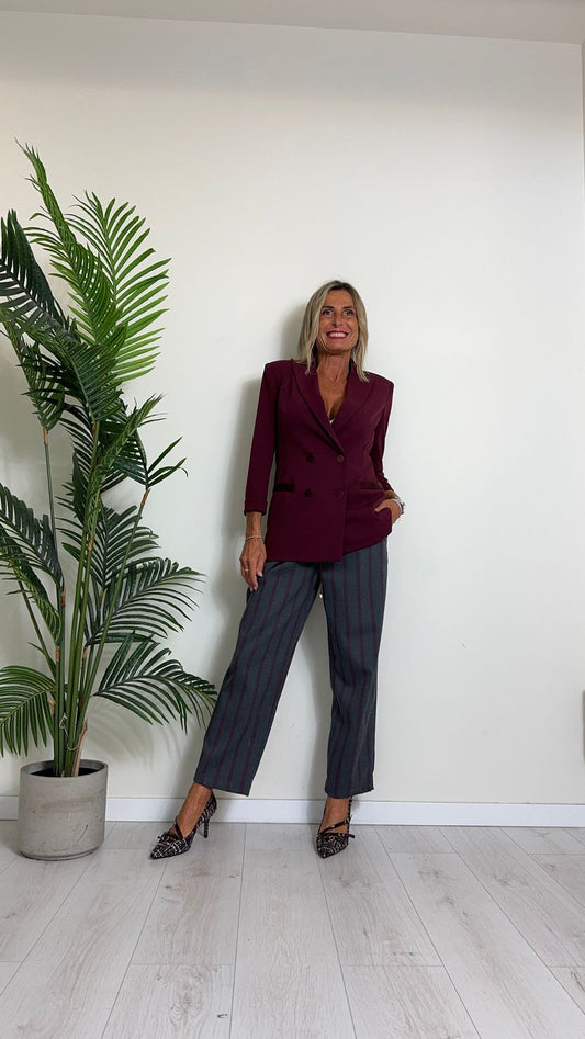 D'ELLE - 3708 - PANTALONE RIGA A CONTRASTO IN POLIVISCOSA CON CINTURINA VELLUTO