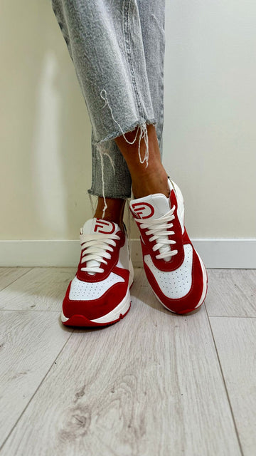 DIVINE FOLLIE - DFP602P40 - SNEACKER PELLE BIANCO+CAMOSCIO ROSSO+MACULA+GLITTER