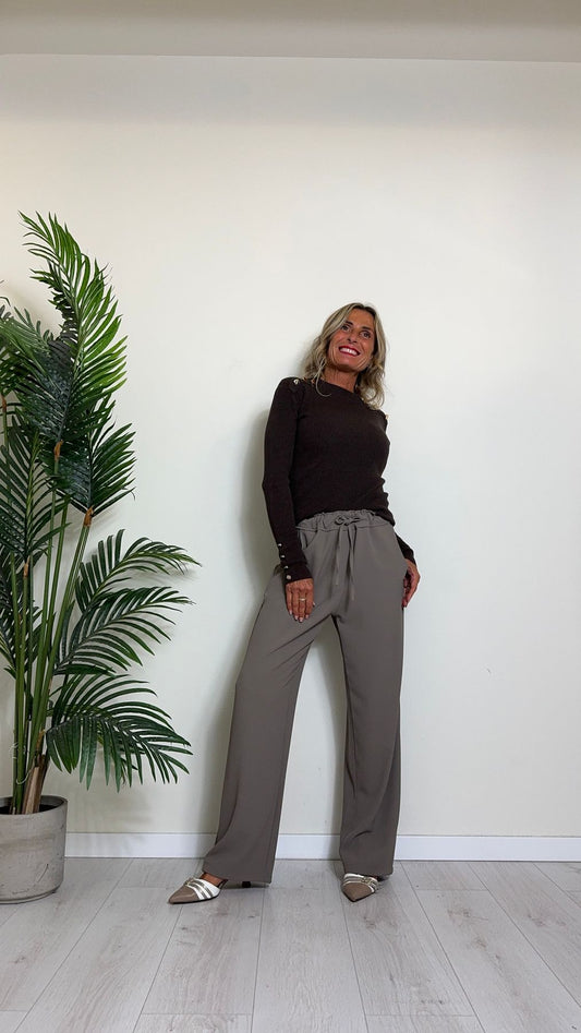 DAFNE - P6165P28 - PANTALONE CREPE A PALAZZO, VITA ELASTICATA