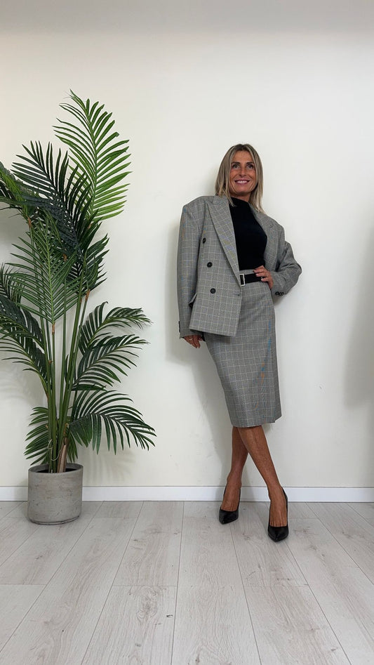 VICOLO - TS1535 - GONNA POLIVISCOSA MIDI GALLES SPACCO LATERALE E CINTURA