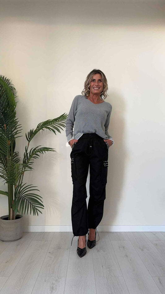 TWEED - 62007MP22 - MAGLIA COTONE GREZZO A SCATOLETTA CON SCOLLO A V