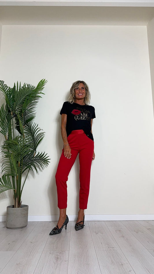 IMPERIAL - PVN2IAW - PANTALONE CREPE A SIGARETTA CON VITA E TASCHINO RETRO IN RASO
