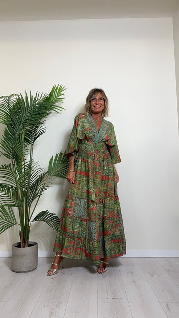 DAFNE - FK131P29 - ABITO LUNGO FORMENTERA FANTASIA 50%SETA 50%VISCOSA MANICHE KIMONO ELASTICO ALTO