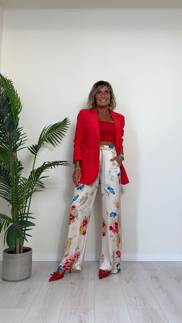 - PK1226 - PANTALONE 100%VISCOSA, FANTASIA FLOREALE CON BANDE LATERALI IN JERSEY