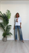 SUSYMIX - SML01 - T-SHIRT MANICA LUNGA, STAMPA CAGNOLINO BIGODINI CON PERLE INCASTONATE