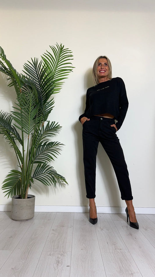 DAFNE - I660P26 - MAGLIA VISCOSA RICAMO "ALLE COSE BELLE" CON PROFILI LUREX