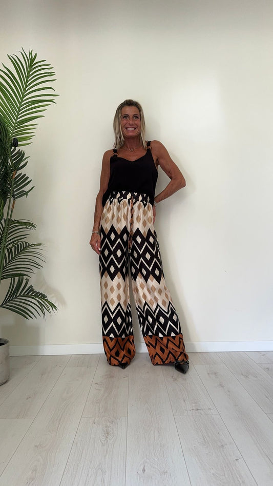 GIORGIA & JHONS - 60377SS24 - PANTALONE FANTASIA ETNICA 100%VISCOSA, VITA ELASTICATA E LACCIO, GAMBA AMPIA