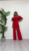 GIORGIA & JHONS - 60277SS24 - JUMPSUIT (TUTA) CADY STRAPLES CON VOLANT E ZIP ORO RETRO