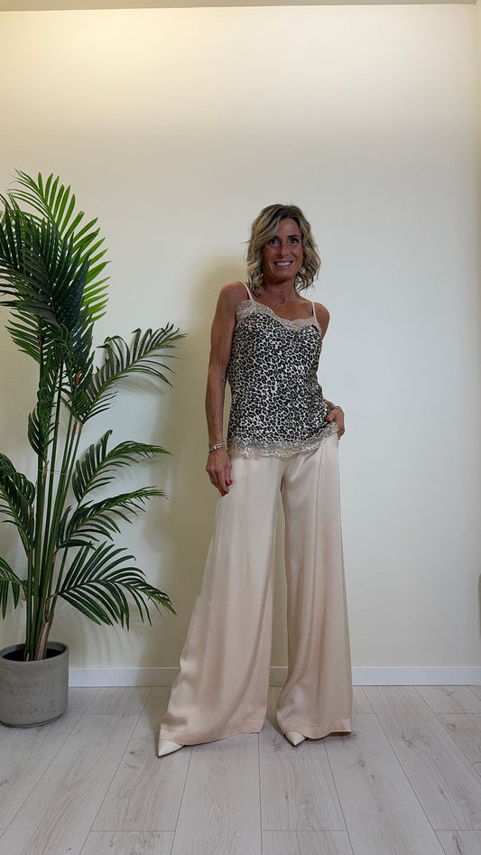 DAFNE - 18673FP14 - TOP RASO FANTASIA ANIMALIER CON INSERTO PIZZO E SPALLINE REGOLABILI