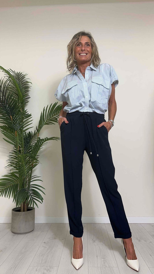 PLEASE - C09RANG000 - CAMICIA  COTONE CROPPED ELASTICO RETRO, BACCHETTATA