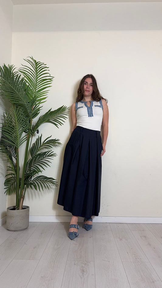 DAFNE - V8300P16 - CANOTTA/TOP INSERTO DENIM CON FINTI TASCHINI