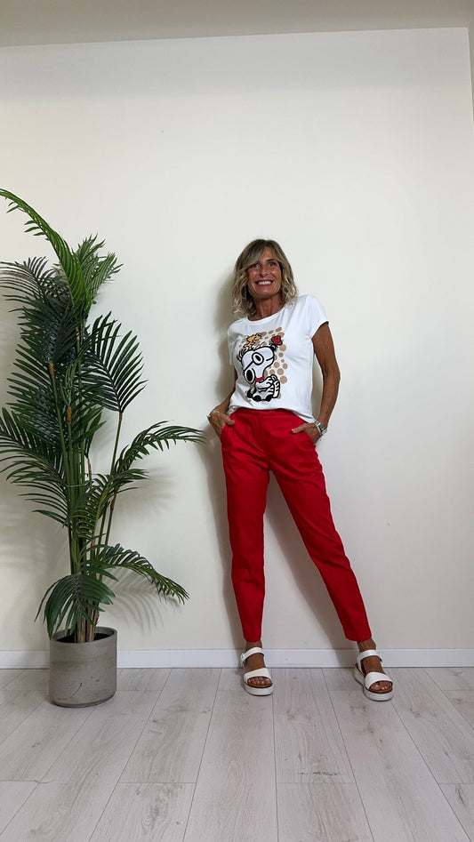 GIORGIA & JHONS - 60452SS24 - PANTALONE SIGARETTA COTONE ELASTICIZZATO CON RISVOLTINO E TASCHE A FILO