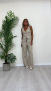 DAFNE - 205.201P45 - COMPLETO GILET+PANTALONE PALAZZO CON CINTURA 55%LINO 45%VISCOSA