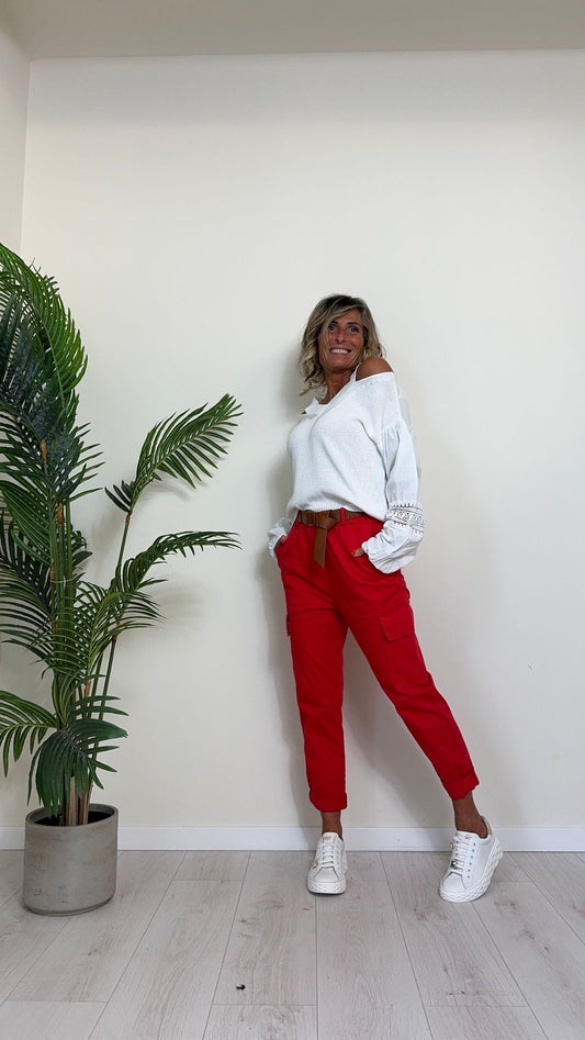 TENSIONE IN - PA2865/PR - PANTALONE CARGO IN COTONE CON CINTURA