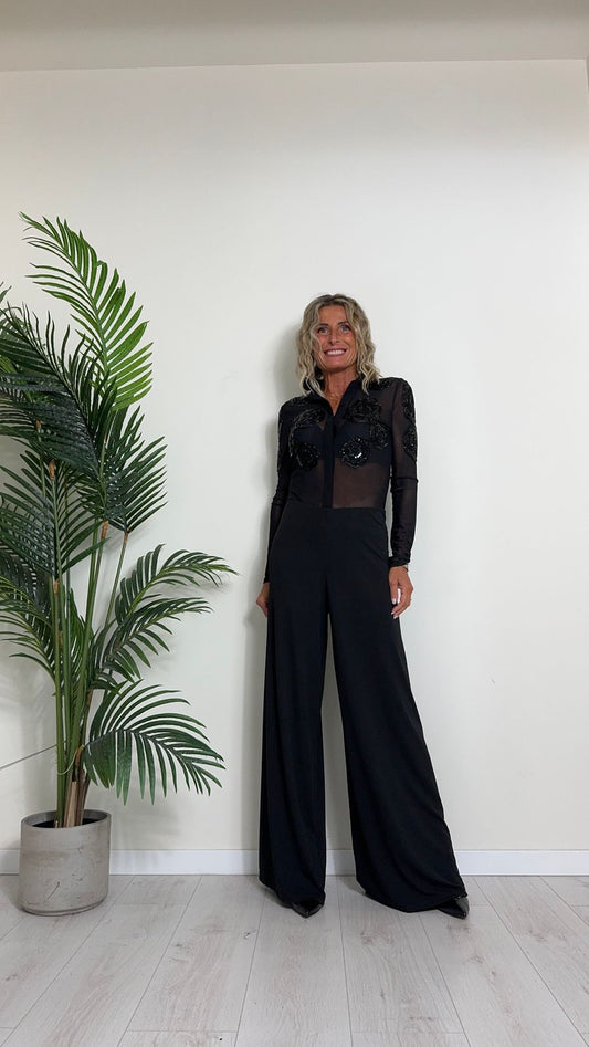 DAFNE - DD519P38 - CAMICIA BODY IN TULLE CON RICAMO PAILLETTES