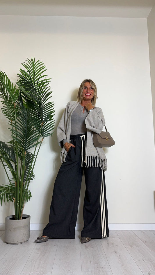 VICOLO - TS1329 - PANATALONE PALAZZO POLIVISCOSA CON BANDE LATERALI VITA ELASTICATA E COULISSE