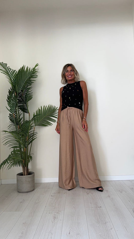 DAFNE - CB370P23 - TOP COTONE ELASTICIZZATO CON CABOCHON E STRASS CUCITI