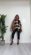 CELLOFUN - 2435CP - CAPPA CON CAPPUCCIO E FRANGE, MOTIVO CHECK, FULL ZIP, MISTO LANA