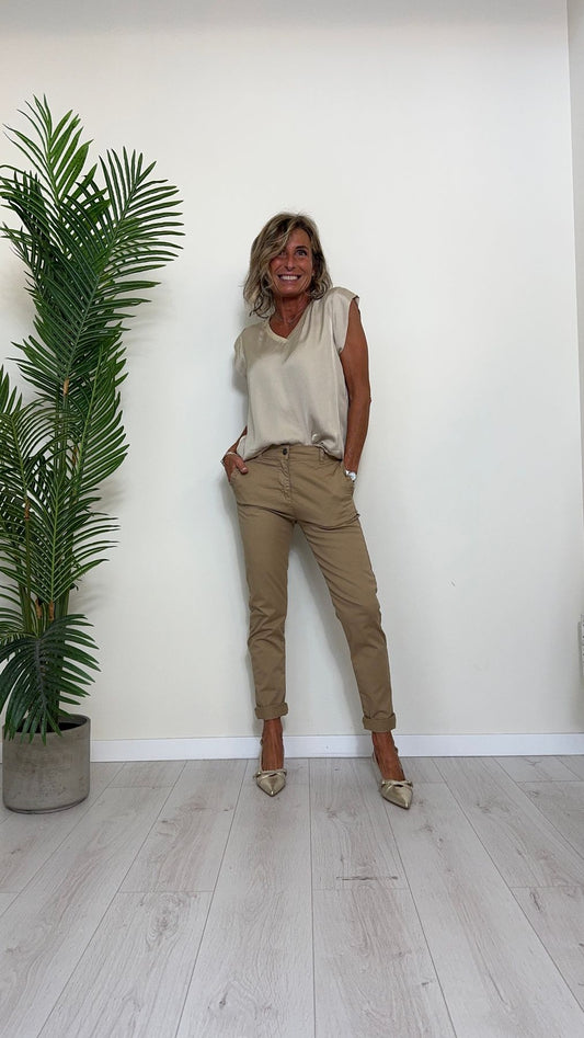 DAFNE - 817145.409P28 - PANTALONE COTONE ELASTICIZZATO, SLIM FIT CON TASCHE FRAPPINE