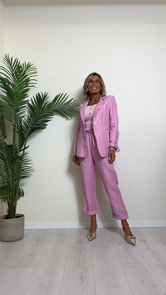 TENSIONE IN - TI2262 - PANTALONE LINO EFFETTO STROPICCIATO CON COULISSE VITA