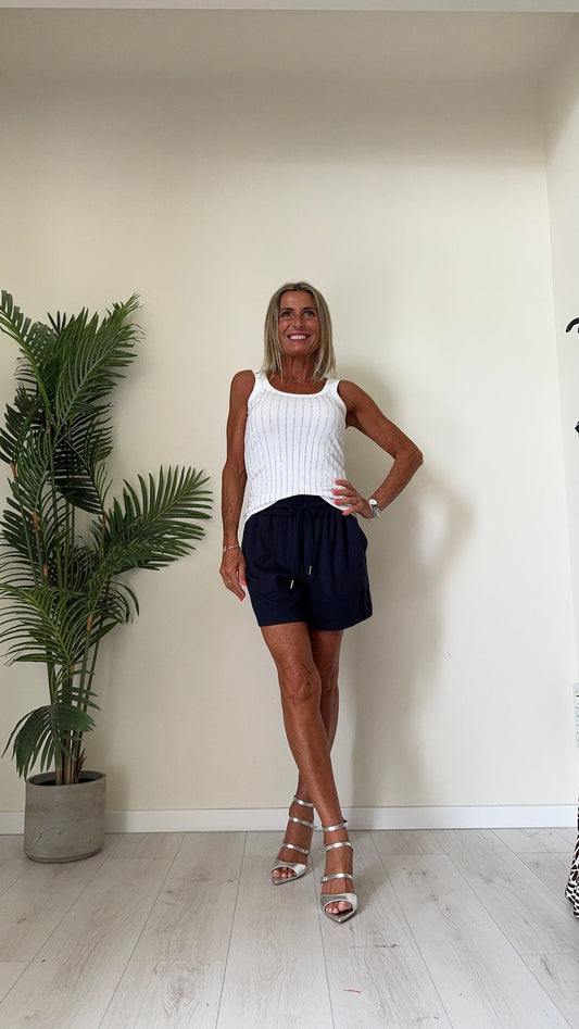 DAFNE - CAS756P27 - TOP COTONE ELASTICIZZATO CON FILE STRASS VERTICALI