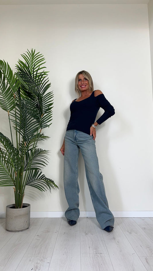 VICOLO - DS0225 - JEANS ILARIA, WIDE LEG, TELA FERMA, ORLO VIVO