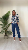 VENTISEI - 2266-44P25 - CAMICIA COTONE/SETA FANTASIA FIORI STILIZZATI CON COLLO COREANA
