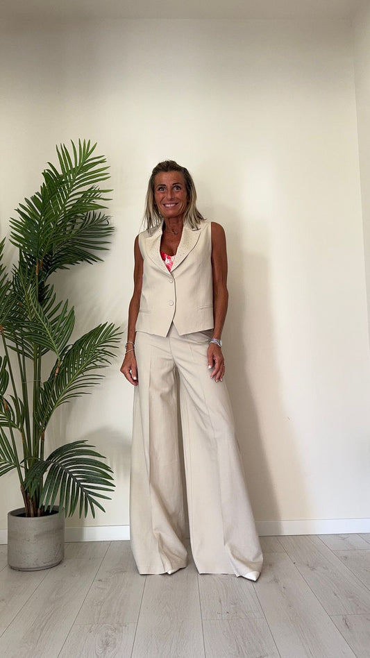 GIORGIA & JHONS - 60340SS24 - GILET VISCOSA/LINO CON BORCHIETTE SU REVERS COLLO E BOTTONI RICOPERTI