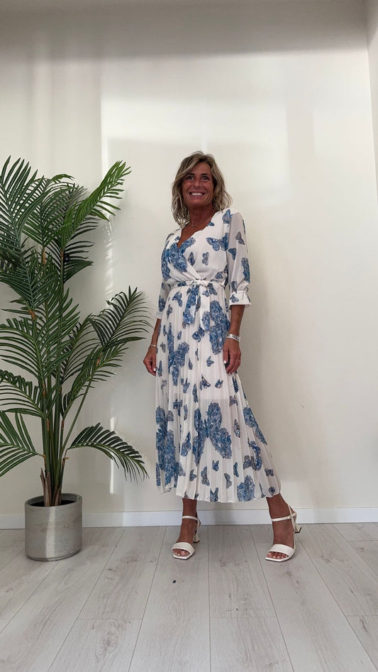 DAFNE - 209P29 - ABITO CREPE FANTASIA, LONGUETTE PLISSEE
