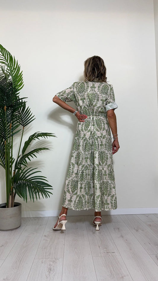 DAFNE - MC32.272P33 - ABITO CHEMISIER COTONE FANTASIA CON CINTURINA INTRECCIATA