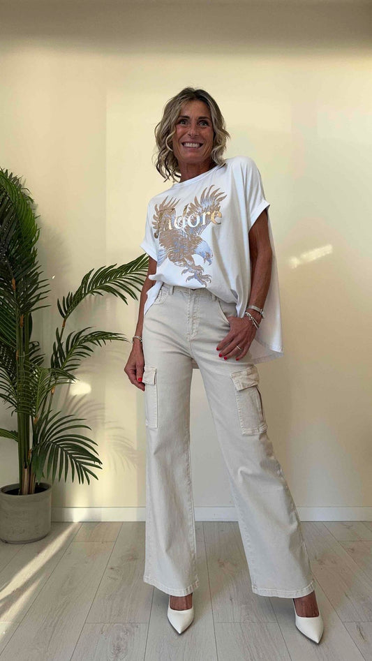 DAFNE - 718150P15 - T-SHIRT COTONE, OVER STONDATA, STAMPA J'ADORE