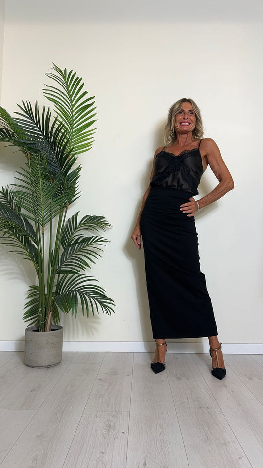 VICOLO - TS1382 - TOP RASO INSERTO PIZZO CON SPALLINE REGOLABILI