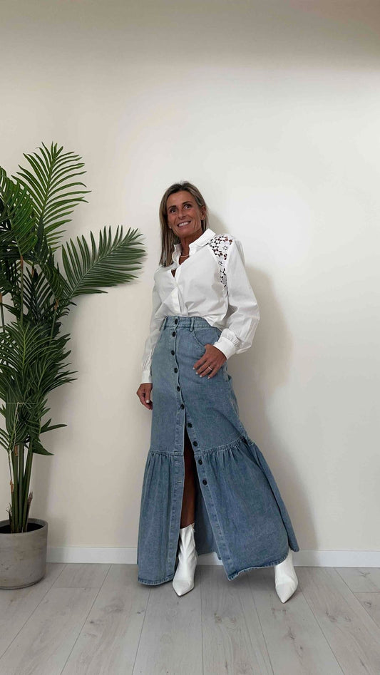 DAFNE - CHF6716P32 - GONNA LUNGA DENIM CON BOTTONI E BALZA