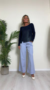 CHERRY BLUE - 2518P23 - PANTALONE POLIVISCOSA A PALAZZO GESSATO CON PINCES