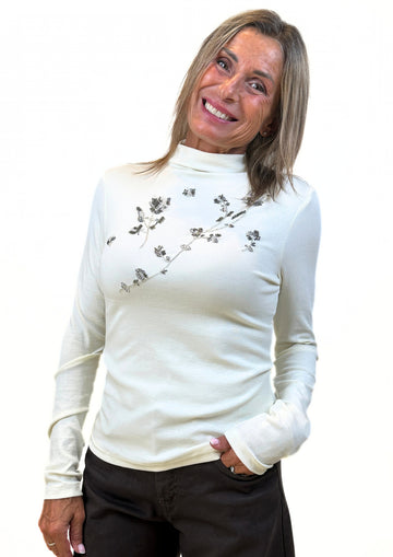 Feuille D'or - Maglia Manica Lunga con Ricamo di Strass