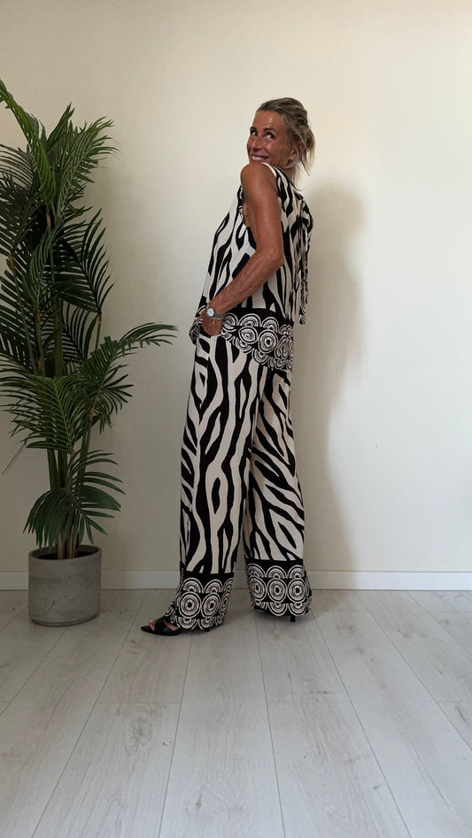 DAFNE - U5761P29 - PANTALONE FANTASIA SAFARI, VITA ELASTICATA, TASCHE A FILO, 100%VISCOSA