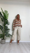 D'ELLE - RKW2411 - CARDIGAN RIGHE LUREX, LANA/VISCOSA, BOTTONI A PRESSIONE A SCOMPARSA