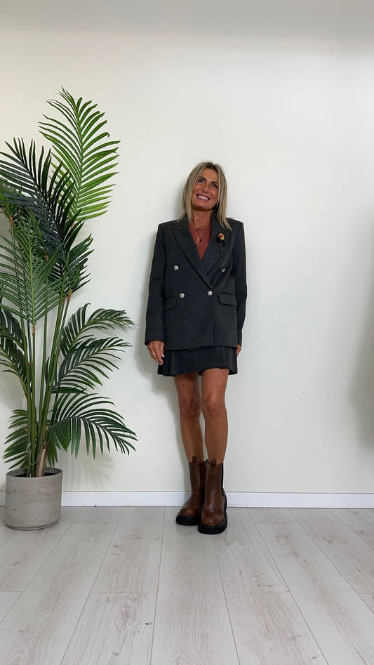 VICOLO - TS1414 - GIACCA DOPPIOPETTO TARTAN BOTTONI BOMBATI ARGTENTATI E SPILLA CAMEO