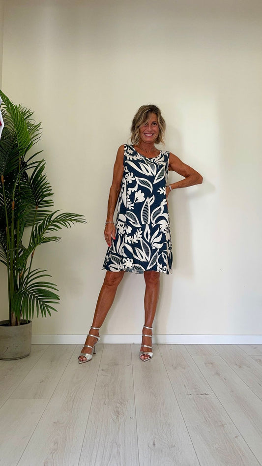 DAFNE - U11178P26 - ABITO 100%VISCOSA FANTASIA, SVASATO, SPALLA LARGA, FIT AMPIO