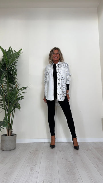 DAFNE - M18115P24 - CAMICIA 100% COTONE, LETTERING E RIGHE, OVER FIT