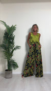 TENSIONE IN - S24PC79 - PANTALONE PALAZZO 100%VISCOSA FANTASIA PALME E FIORI