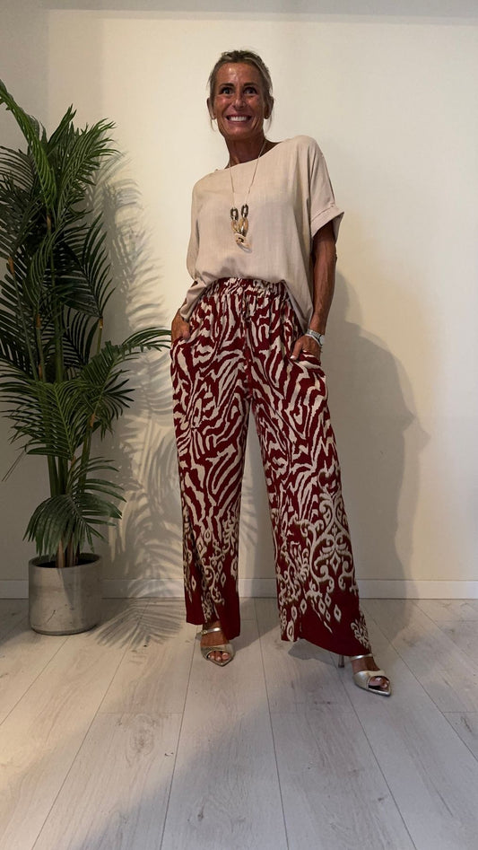 DAFNE - U11166P29 - PANTALONE FANTASIA SFUMATA, VITA ELASTICATA CON COULISSE, 100%VISCOSA