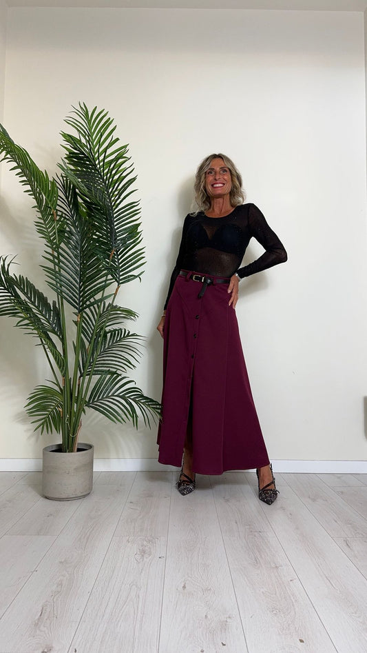 DAFNE - 24969P28 - GONNA LUNGA IN POLIVISCSA CON BOTTONI E CINTURA