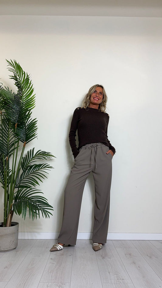 DAFNE - P6165P28 - PANTALONE CREPE A PALAZZO, VITA ELASTICATA