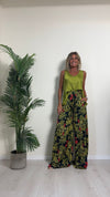 TENSIONE IN - S24PC79 - PANTALONE PALAZZO 100%VISCOSA FANTASIA PALME E FIORI